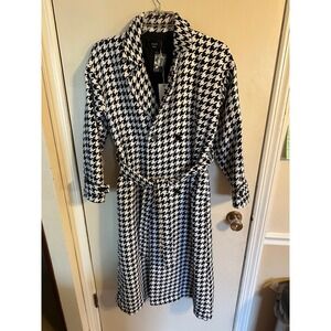 VICI Exclusive Houndstooth Double Breasted Trench Coat Belted Black White Small